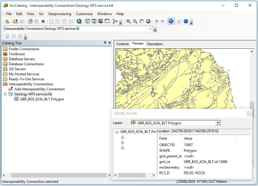 Previewing and identifying a WFS layer