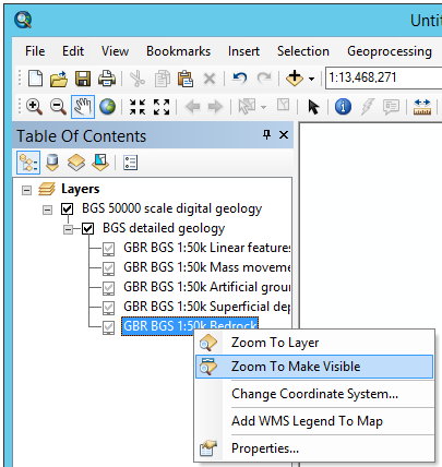 Accessing the Zoom to make visible tool in ArcMap for scale layered data