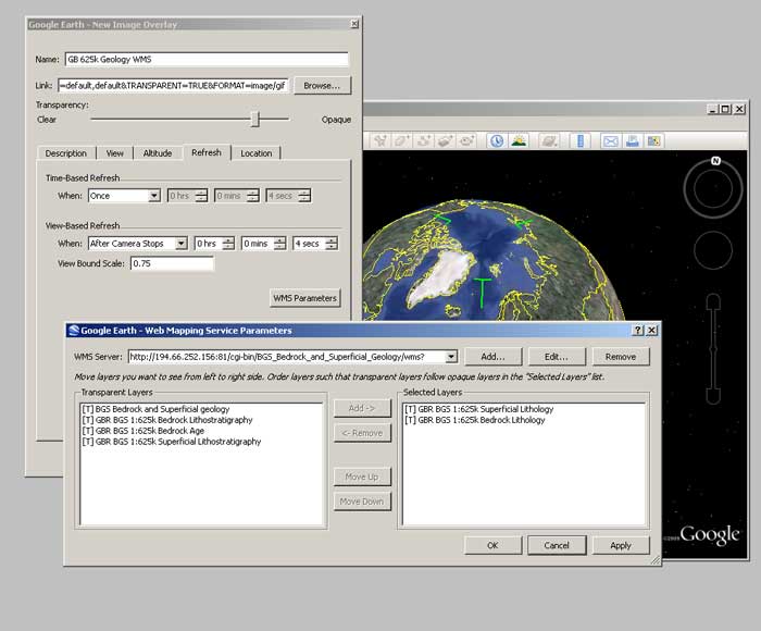 Selecting WMS layers in Google Earth