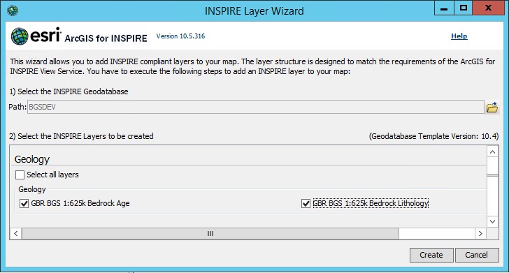 INSPIRE Layer wizard