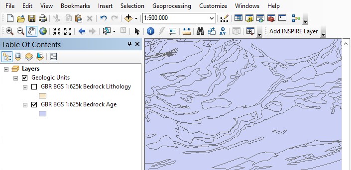 INSPIRE layers on map document