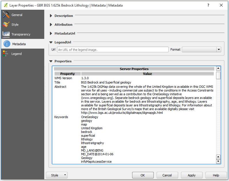 Layer properties metadata